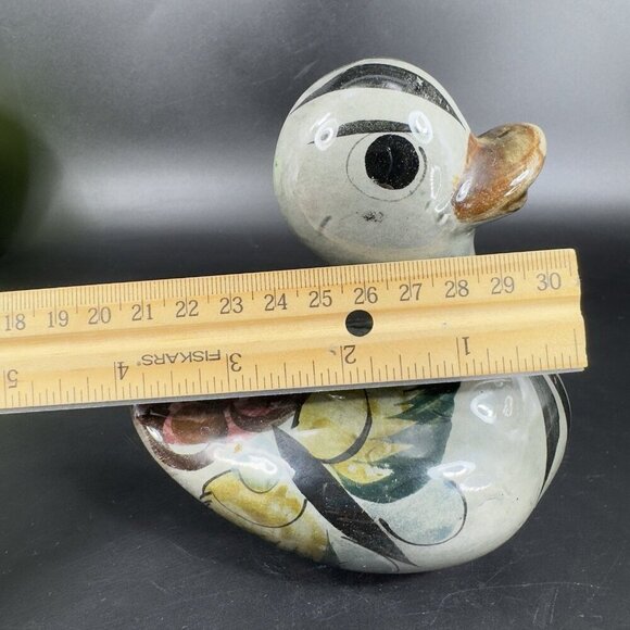 Vintage Mexico Pottery Tonala Hand Painted Duck Bird Figurine Marked Whimsical - Picture 3 of 13